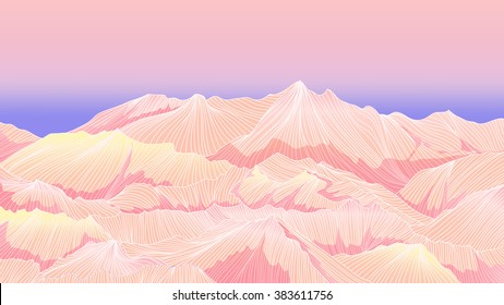 Mountain landscape outline hand draw in pink theme