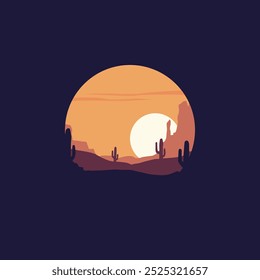 Mountain landscape panorama in circle illustration.