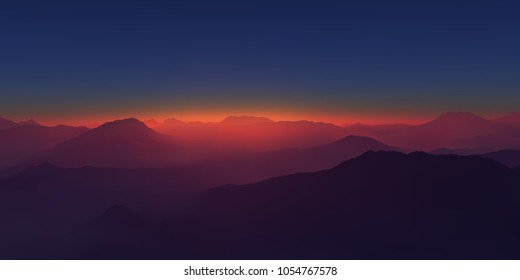 Mountain landscape. Panorama high above the mountains. Flying over the clouds. Realistic vector illustration.