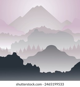 Mountain landscape. Panoramic vector illustration of mountain ranges. EPS 10.