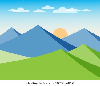 Mountain landscape, Panoramic view of the green and blue mountain, Vector and illustration