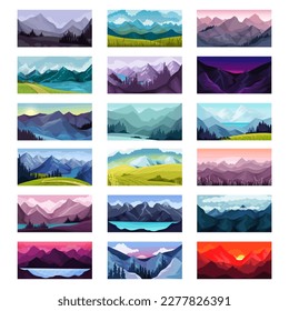 Mountain Landscape with Peak and Forest Scene Big Vector Set