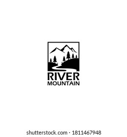 Mountain landscape, peak river creek logo vector template vector