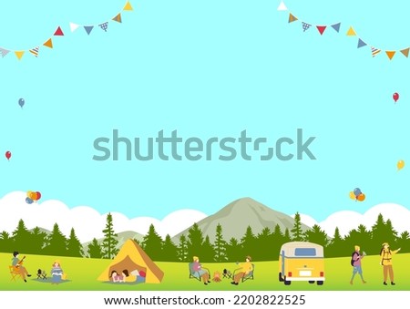 mountain landscape and people enjoying camping