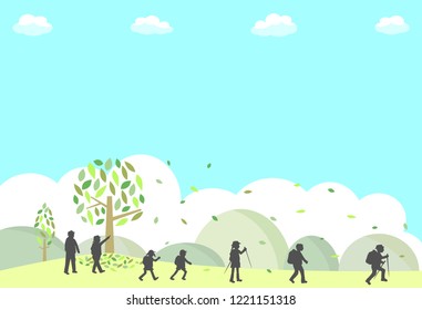 mountain landscape and people enjoying hiking