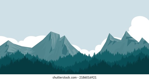 mountain landscape with pine forest Mountain silhouette.