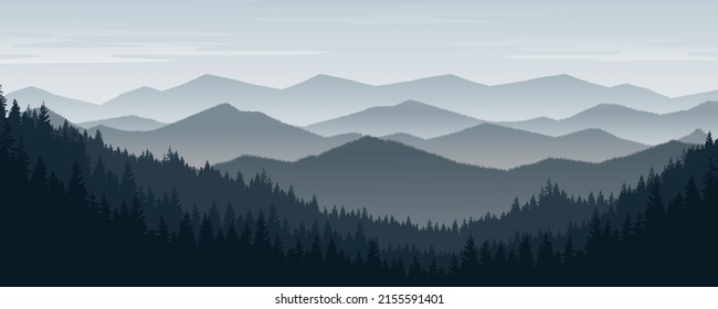 Mountain landscape with pines and forests under winter skies.
