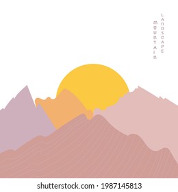 Mountain landscape poster. Geometric landscape background in asian japanese style. Vector illustration.