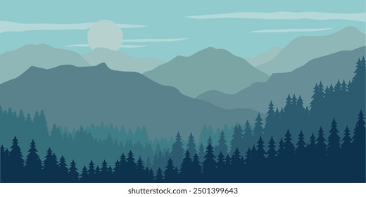 mountain landscape poster, wild forest landscape nature mountain vector illustration design graphic template
