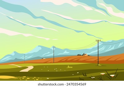 Mountain Landscape with Power Lines