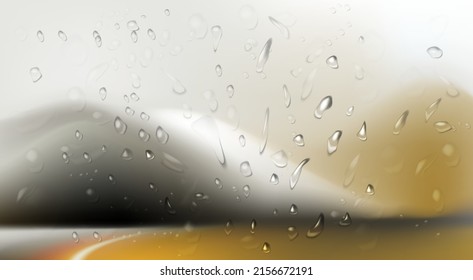 Mountain landscape with raindrops. Vector illustration.