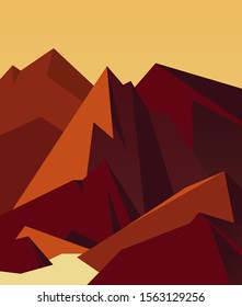 Mountain landscape with a river at sunset or morning in the mountains. Sports, tourism and travel. Vector flat design.