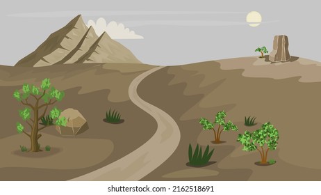 Mountain landscape with a road crossing between hills.