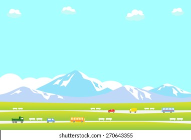 Mountain Landscape Road Moving Car Stock Vector (Royalty Free ...