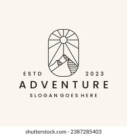 mountain landscape with rocks at sunrise  Sea and Sun for Hipster Adventure Traveling logo