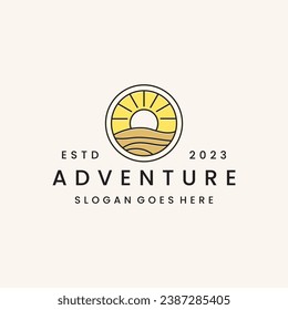 mountain landscape with rocks at sunrise  Sea and Sun for Hipster Adventure Traveling logo