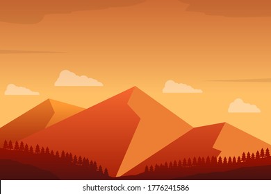 Escena de paisaje montañoso al atardecer vector de tiempo con color naranja adecuado para ilustración o fondo 