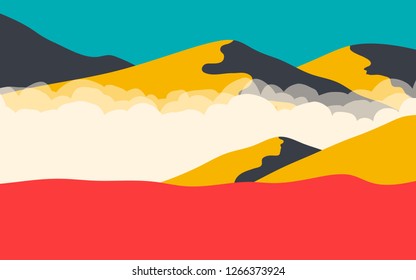 Mountain landscape scenery, colorful mountains with fog
