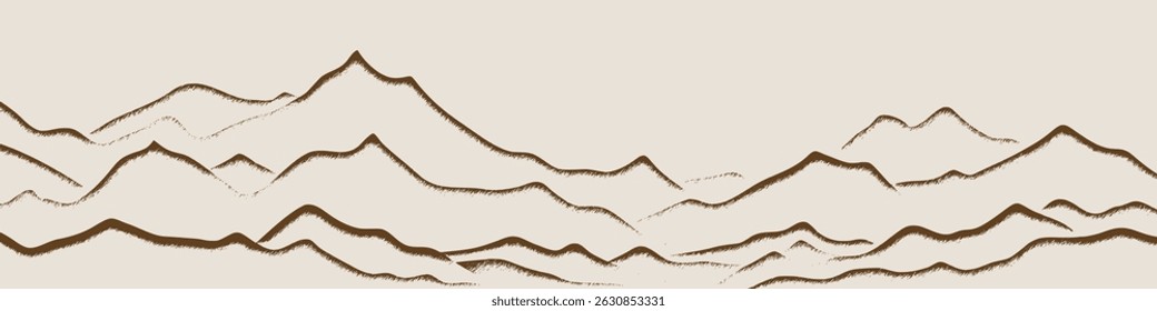 Mountain landscape in sepia tones, minimalism, imitation pencil drawing, vector illustration