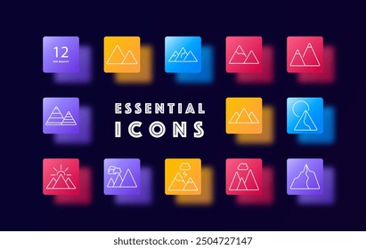 Mountain and landscape set icon. Mountain, peak, landscape, nature, hiking, outdoor adventure, range, icon, scenic view, mountain climbing, exploration, landscape