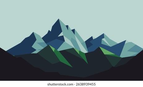 Mountain landscape with sharp peaks and green slopes under clear sky
