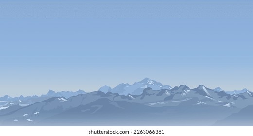 Mountain landscape, showing a panoramic view of the Alps with its highest point, Mont-Blanc.