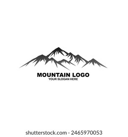 Mountain landscape silhouette for climbing, camping, adventure, outdoor travel. Vintage logo design for company, shop, enterprise, hat picture, t-shirt picture, sticker, tattoo and climbing equipment