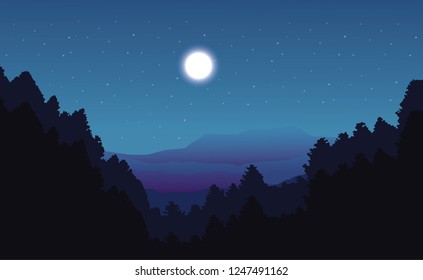 Mountain landscape silhouette in a forest