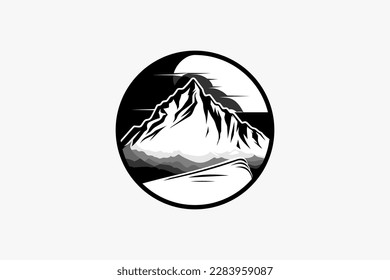 Mountain Landscape Silhouette for Outdoor Travel adventure Vintage logo design