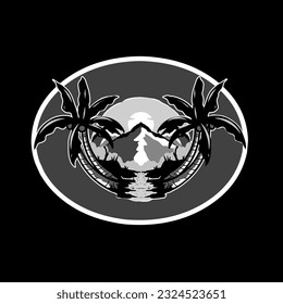 Mountain landscape with silhouetted trees. For brand logos or t-shirts etc.