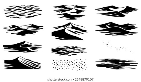 Mountain Landscape Silhouettes in Bold Ink Style for Nature, Poster, and Adventure Designs
