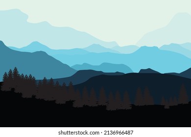 Berglandschaft mit Silhouetten von Waldbäumen. Ideal für den Hintergrund. 