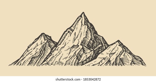 Mountain landscape sketch. Nature vintage vector illustration