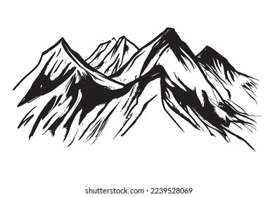 Paisaje de montaña, estilo de esbozo, ilustraciones vectoriales	