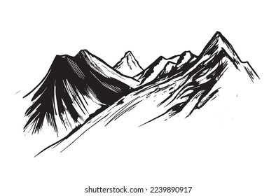 Paisaje de montaña, estilo de esbozo, ilustraciones vectoriales	