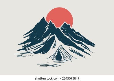 Mountain landscape, sketch style, vector illustrations.