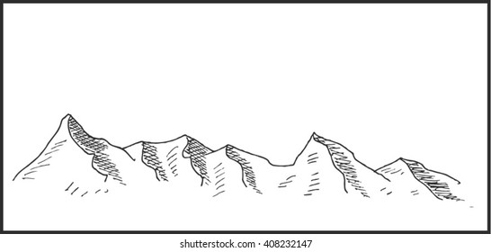 Mountain landscape sketch vector illustration with rock and mountain peak