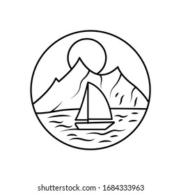 Mountain landscape and sky view line illustration