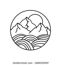 Mountain landscape and sky view line illustration