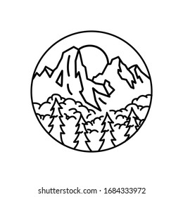 Mountain landscape and sky view line illustration