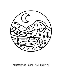 Mountain landscape and sky view line illustration