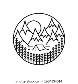 Mountain landscape and sky view line illustration