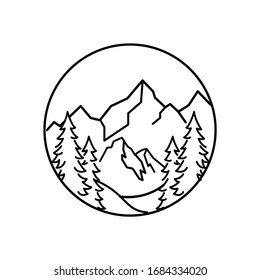 Mountain landscape and sky view line illustration