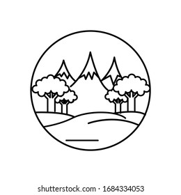Mountain landscape and sky view line illustration