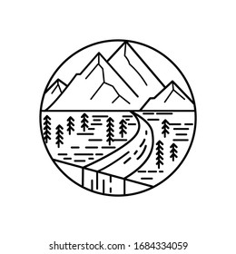 Mountain landscape and sky view line illustration