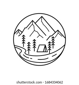 Mountain landscape and sky view line illustration