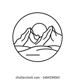 Mountain landscape and sky view line illustration