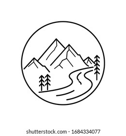 Mountain landscape and sky view line illustration
