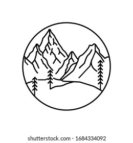 Mountain landscape and sky view line illustration
