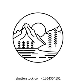 Mountain landscape and sky view line illustration